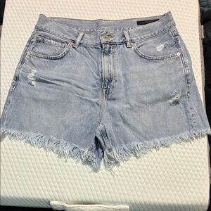 All Saints Light Blue Frayed Jean Shorts
